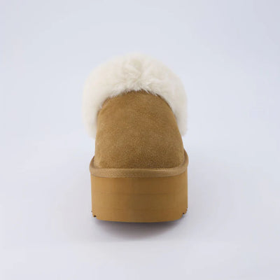Husky Women’s Suede Platform Mule – Cozy Faux Fur Lining, Water-Resistant, Slip-On Comfort