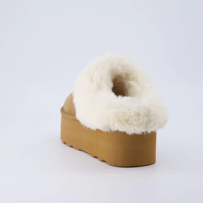 Husky Women’s Suede Platform Mule – Cozy Faux Fur Lining, Water-Resistant, Slip-On Comfort