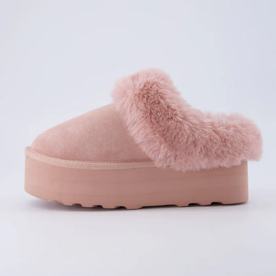Husky Women’s Suede Platform Mule – Cozy Faux Fur Lining, Water-Resistant, Slip-On Comfort