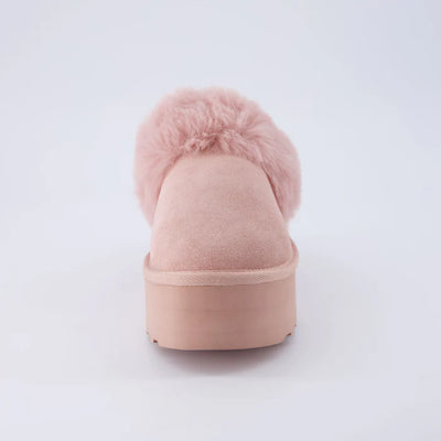 Husky Women’s Suede Platform Mule – Cozy Faux Fur Lining, Water-Resistant, Slip-On Comfort