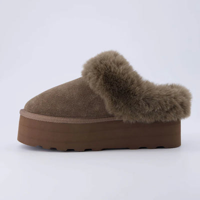Husky Women’s Suede Platform Mule – Cozy Faux Fur Lining, Water-Resistant, Slip-On Comfort