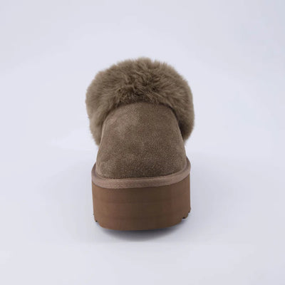 Husky Women’s Suede Platform Mule – Cozy Faux Fur Lining, Water-Resistant, Slip-On Comfort