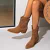 2025 Women’s Handmade Embroidered Western Ankle Boots – Faux Suede, Pointed Toe, Retro Cowboy Style