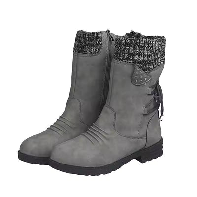 2025 Women’s Mid-Calf Suede Snow Boots – Retro Warm Slip-On Winter Boots with Low Heel