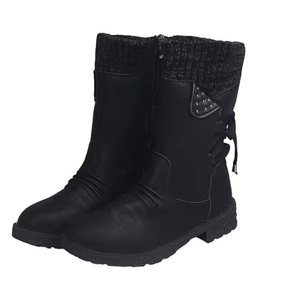 2025 Women’s Mid-Calf Suede Snow Boots – Retro Warm Slip-On Winter Boots with Low Heel
