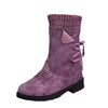 2025 Women’s Mid-Calf Suede Snow Boots – Retro Warm Slip-On Winter Boots with Low Heel