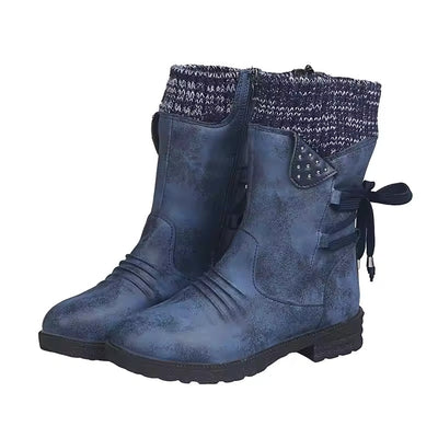 2025 Women’s Mid-Calf Suede Snow Boots – Retro Warm Slip-On Winter Boots with Low Heel