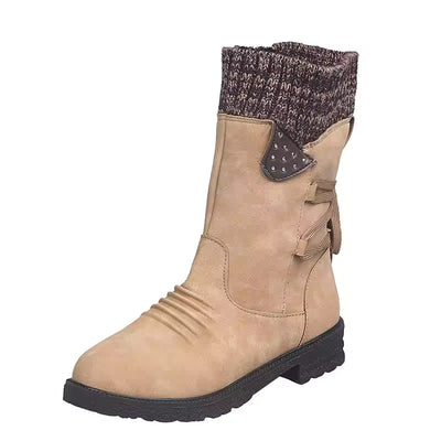 2025 Women’s Mid-Calf Suede Snow Boots – Retro Warm Slip-On Winter Boots with Low Heel