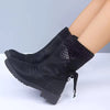 2025 Women’s Mid-Calf Suede Snow Boots – Retro Warm Slip-On Winter Boots with Low Heel