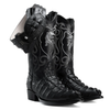Men’s Exotic Caiman Cowboy Boots & Leather Belt Combo – Western Rodeo Set