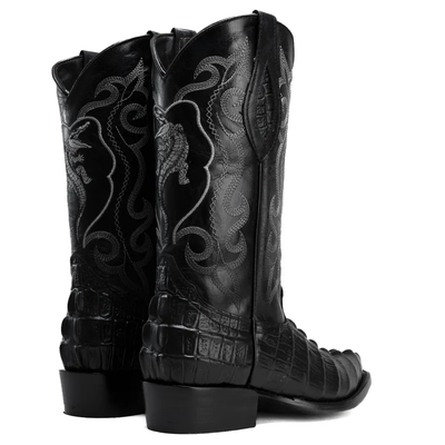 Men’s Exotic Caiman Cowboy Boots & Leather Belt Combo – Western Rodeo Set