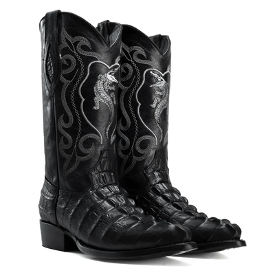 Men’s Exotic Caiman Cowboy Boots & Leather Belt Combo – Western Rodeo Set