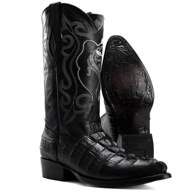 Men’s Exotic Caiman Cowboy Boots & Leather Belt Combo – Western Rodeo Set