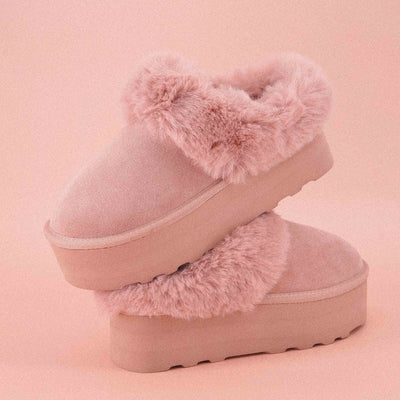 Husky Women’s Suede Platform Mule – Cozy Faux Fur Lining, Water-Resistant, Slip-On Comfort